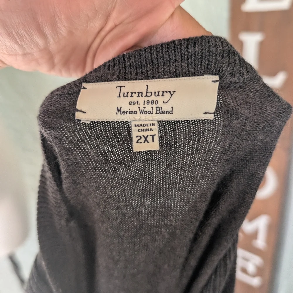 TURNBURY‎ Merino Wool V-Neck Sweater Charcoal GREY 2xl
